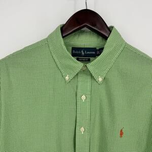 Ralph Lauren Shirt Mens XL Green Gingham Check Long Sleeve Custom Fit Pony
